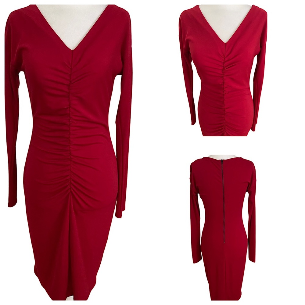 Narcisso Rodriquez For Design Nation Red Midi Long Sleeves. Size: XS